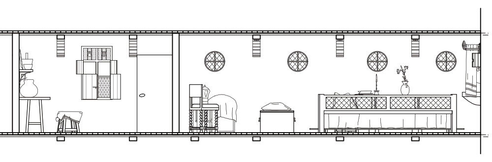 Cut view of the reconstituated interior